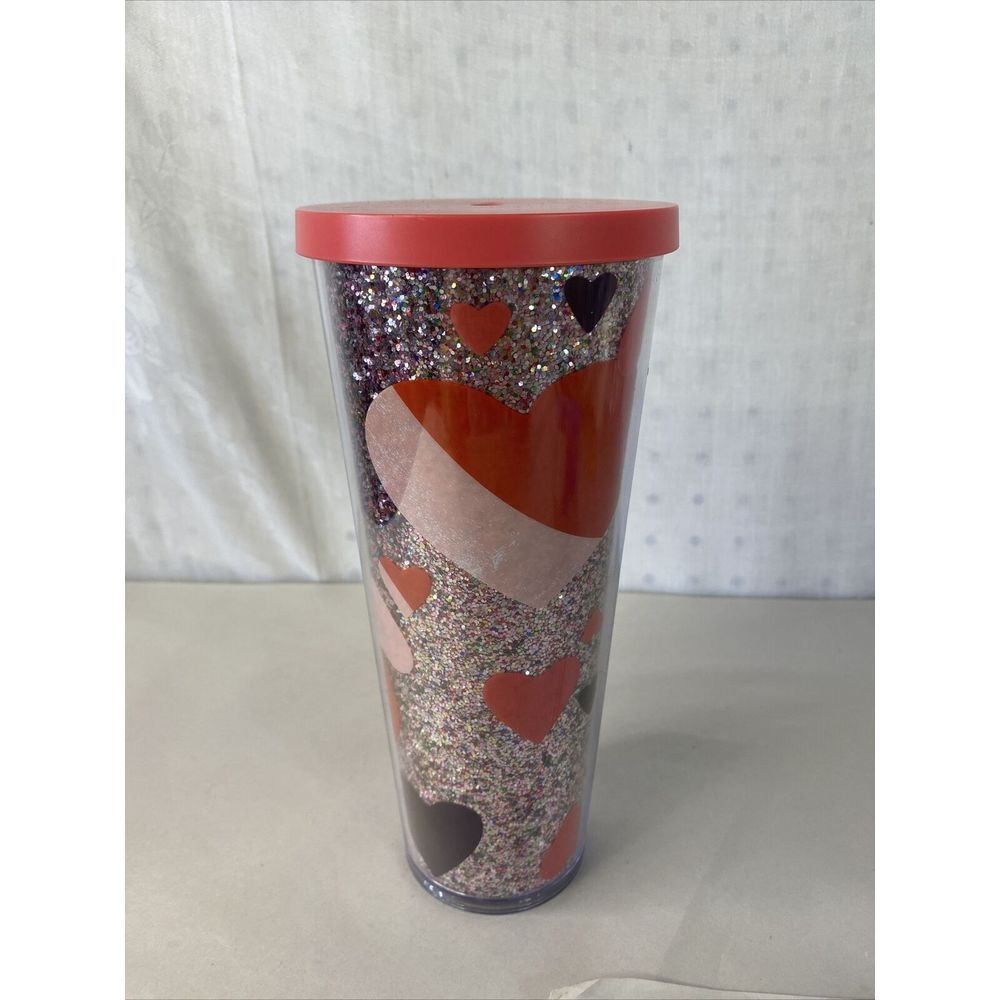Starbucks Glitter Heart Valentine 2021 Love Pink Purple Acrylic Cup Tumbler 24oz - Picture 2 of 9